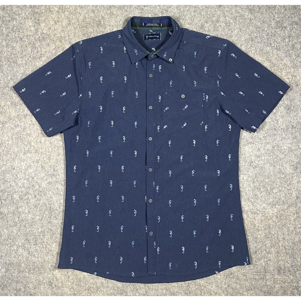 William Murray ‘I See Horses’ Button Up Shirt Men’s M Blue Seahorse Golf Stretch
